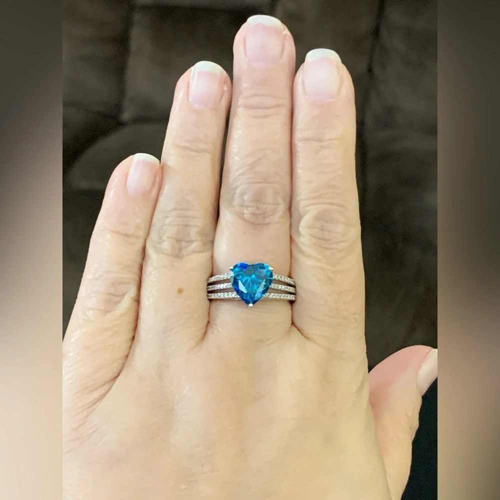 Bella Luce Blue And White Rhodium Over Sterling Silver Heart Ring 4.05ctw
